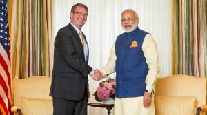 Defense Secretary Ash Carter shakes hands with Indian Prime Minister Narendra Modi during their meeting at the Blair House in Washington, Tuesday, June 7, 2016. (AP Photo/Andrew Harnik)